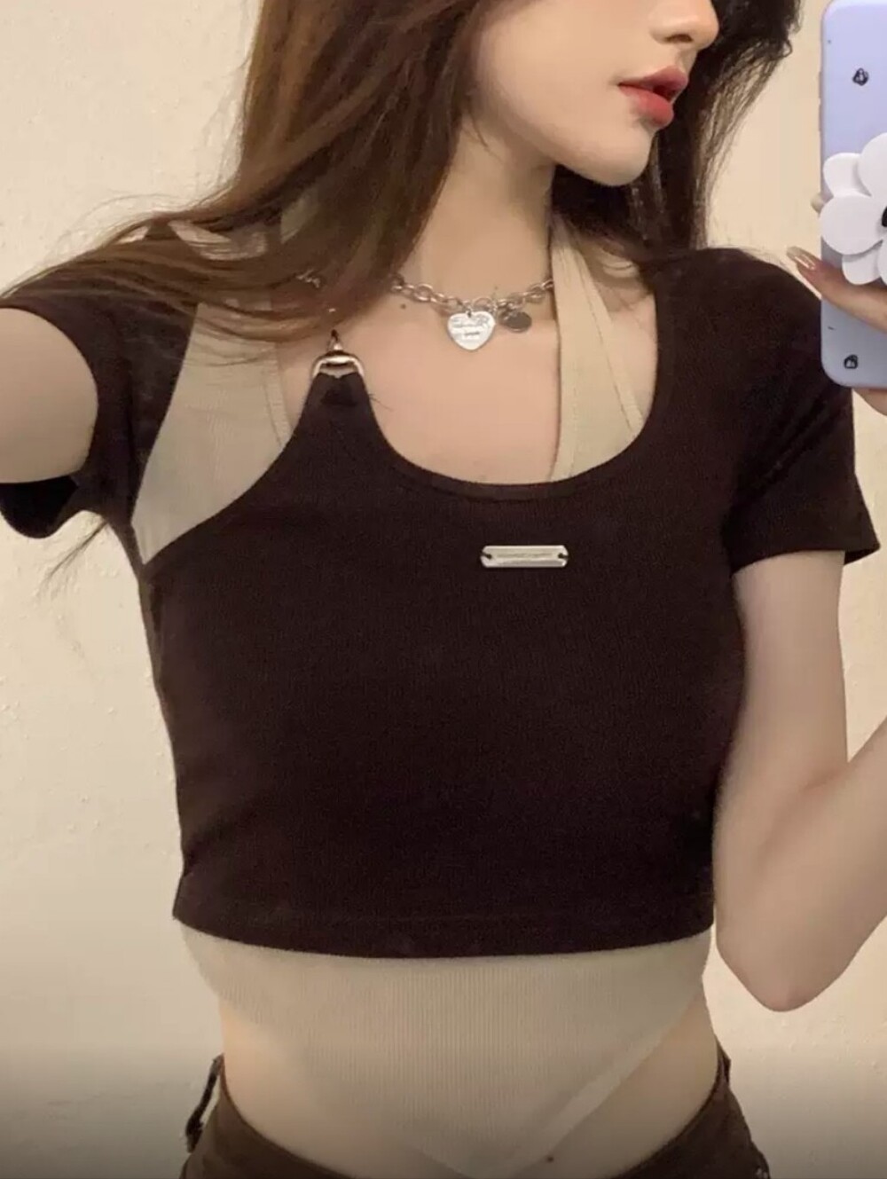Brown Mock-Layered Tee (M)